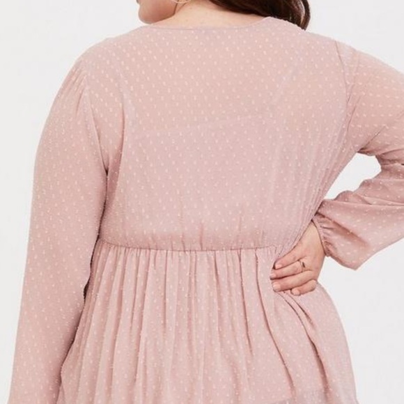 Torrid Women’s Clop Dot Tie Babydoll Top‎ in Blush Pink Size Large 12-14 - Picture 2 of 12